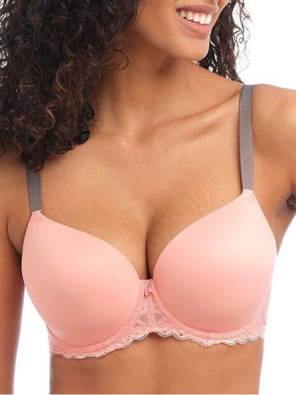 Old Navy Pink Lace-Trim T-Shirt Bra with Gray Straps